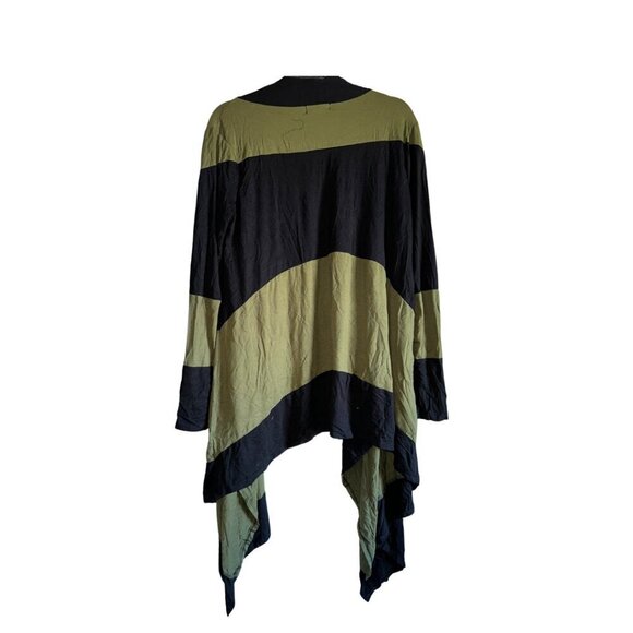 Green & Black Striped Colorblock Asymmetrical Cardigan Women Plus 3xl - Picture 2 of 4